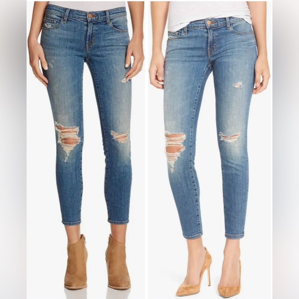 Women's J Brand Ripped Crop distressed Skinny Jeans Blue, Size 28